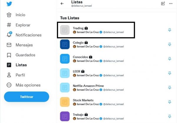 Cómo utilizar Twitter, Todas las listas que tenemos en Twitter